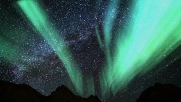 Aurora Borealis Groen Paars Melkweg Galaxy Loop — Stockvideo
