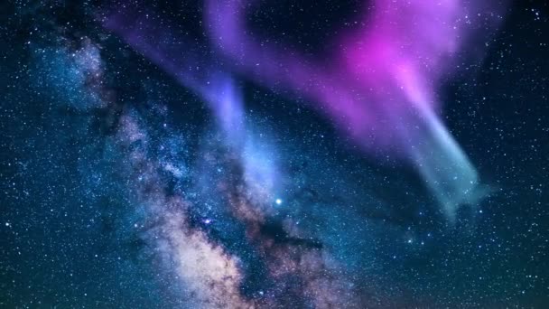 北极光与银河系南天35Mm水瓶座流星雨模拟北极光 — 图库视频影像