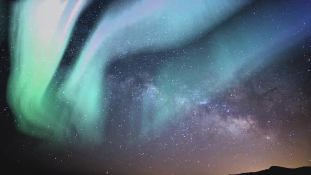 Aurora Melkweg Galaxy Time Lapse Het Voorjaar Hemel — Stockvideo