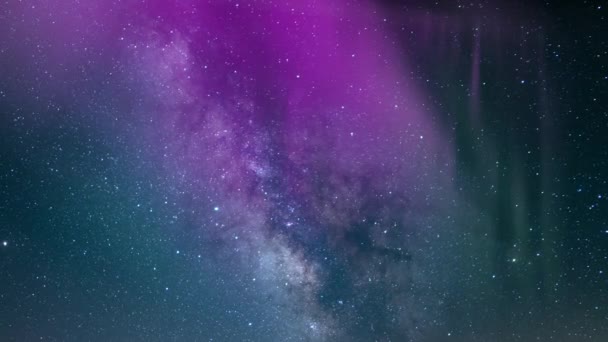 Aurora Borealis Vintergatan Galaxy Time Lapse Simulerad Norrsken Lila — Stockvideo