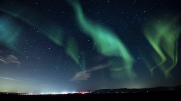 Aurora Borealis Green Milky Way Galaxy Time Lapse — Stock video