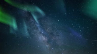 Aurora Borealis Yeşil ve Samanyolu Galaksisi Akvaryumları Meteor Yağış Zamanı Hızı Benzetimi Kuzey Işıkları
