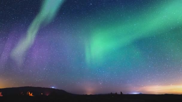 Aurora Napvihar Tejút Galaxy Time Lapse Rise East Sky 14Mm — Stock videók