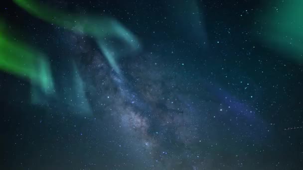 Aurora Boreal Vía Verde Láctea Galaxia Acuáridos Meteorito Ducha Tiempo — Vídeos de Stock