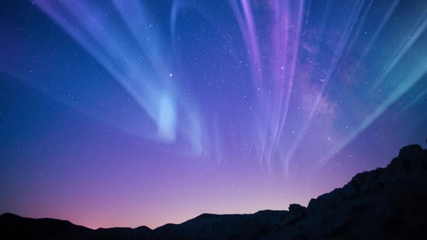 Tempestade Solar Aurora Roxo Verde Láctea Galaxy Desert Canyon Loop — Vídeo de Stock