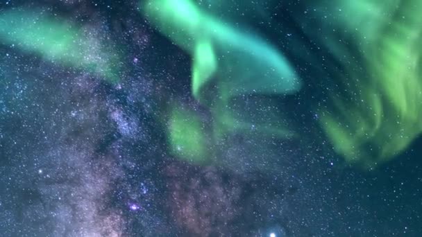 Aurora Samanyolu Galaksisi Yazı Güneybatı Gökyüzü Hızı Gündoğumu Benzetim Kuzey — Stok video