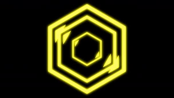 六边形几何图案闪烁报警S黄色动画回路 — 图库视频影像