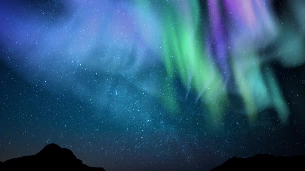 Aurora Yeşil Mor Samanyolu Galaksisi Kayalar Döngüsü — Stok video