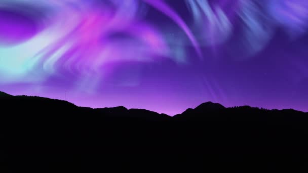 Aurora Céu Estrelado Encantado Noite Montanhas Loop — Vídeo de Stock