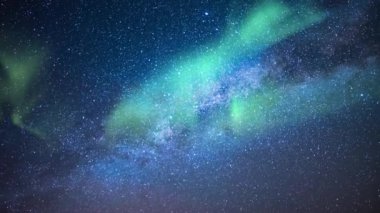 Aurora ve Samanyolu Galaksisi Akvaryumları Kuzeydoğu Gökyüzünde Göktaşı Yağmuru Simüle Kuzey Işıkları