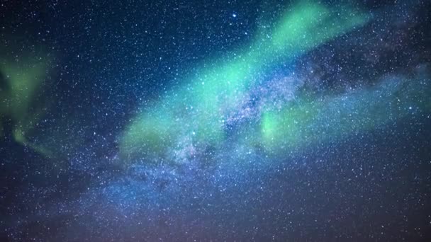 Aurora Samanyolu Galaksisi Akvaryumları Kuzeydoğu Gökyüzünde Göktaşı Yağmuru Simüle Kuzey — Stok video