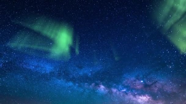 北极光与银河星系东南天空14毫米水瓶座流星雨模拟北极光 — 图库视频影像