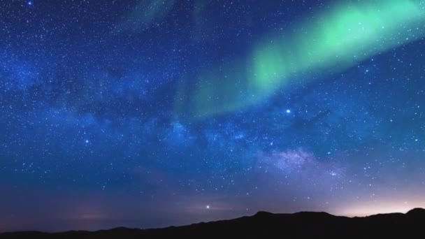 Aurora Akwaria Meteor Prysznic Drogi Mlecznej Galaxy Time Lapse Rise — Wideo stockowe