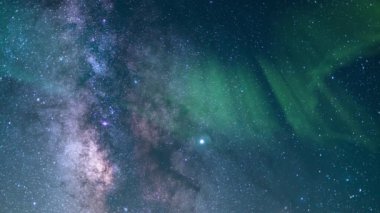 Aurora Green ve Samanyolu Galaksisi 50mm Güneybatı Gökyüzü