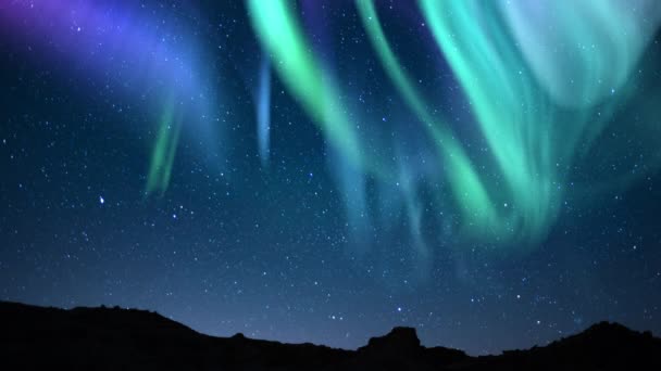 Aurora Πράσινο Μωβ Και Γαλαξία Way Galaxy Canyon Βρόχο — Αρχείο Βίντεο
