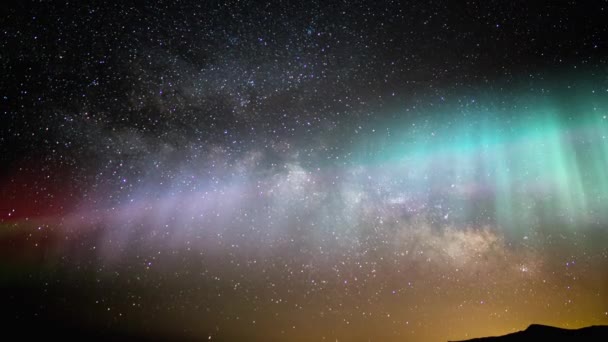 Aurora Milky Way Galaxy Time Lapse Spring Sky — Stock Video