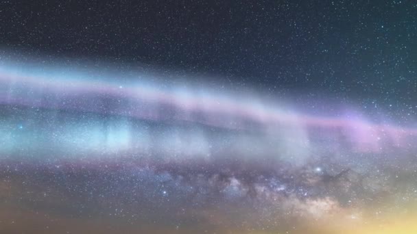 Aurora Vía Láctea Galaxia Tiempo Lapso Subida Acuarios Meteorito Ducha — Vídeos de Stock