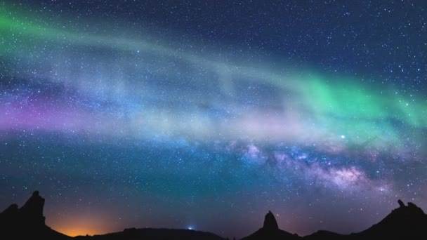 Aurora Milky Way Galaxy Time Lapse Νοτιοανατολικά Χιλιοστά Υδατάνθρακες Ντους — Αρχείο Βίντεο