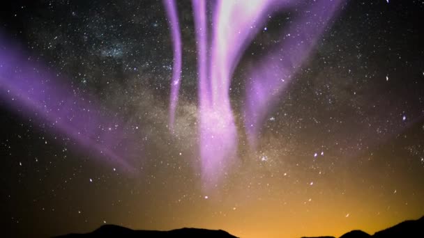 Aurora Rose Pourpre Voie Lactée Laps Temps Sur Moutnains — Video