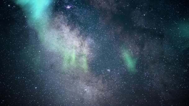Aurora Green Und Milchstraße Galaxienkern Zeitraffer Südosthimmel — Stockvideo