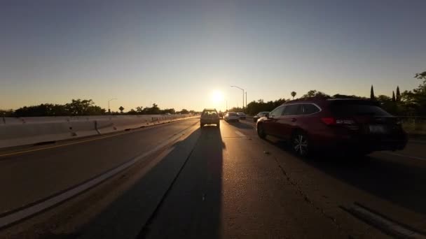 Sacramento Freeway West Front View Sunset Driving Plates Californië Verenigde — Stockvideo