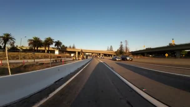 Sacramento Freeway West Vedere Din Spate Apus Soare Plăci Conducere Videoclip de stoc fără drepturi de autor