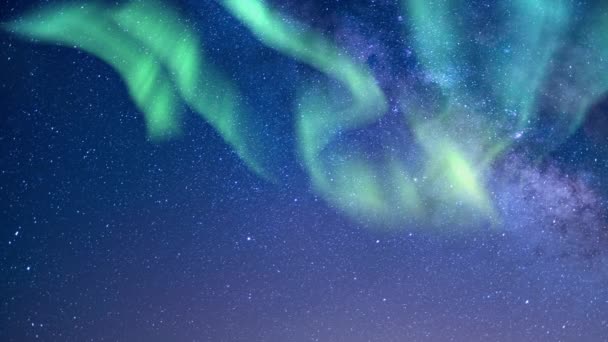 Aurora Boreal Lazo Verde Vía Láctea 50Mm Sudeste Del Cielo — Vídeo de stock