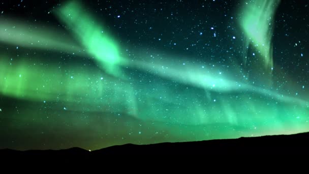 Aurora Glühend Grün Und Milchstraße Galaxie Über Horizont Schleife — Stockvideo