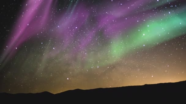 Aurora Melkweg Galaxy Time Lapse Rise Het Voorjaar Sky Canyon — Stockvideo