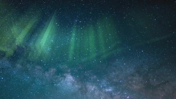 Aurora Vintergatan Galaxy Time Lapse Och Meteor Dusch Vattuman Meteor — Stockvideo