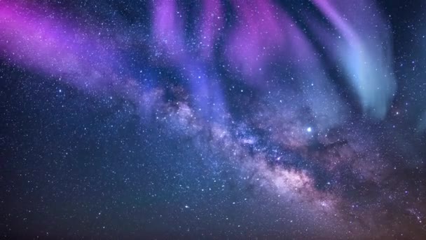 Aurora Und Milchstraße Galaxie Südhimmel 24Mm Aquariden Meteorschauer Simulierte Nordlichter — Stockvideo