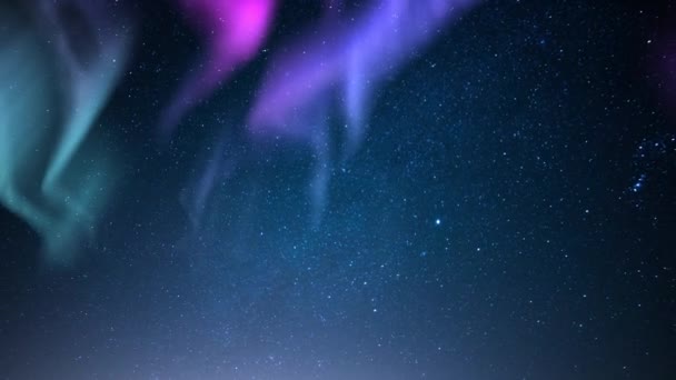 Aurora Und Milchstraße Galaxie Frühlingshimmel Zeitraffer Sterne Und Meteore Simulierte — Stockvideo