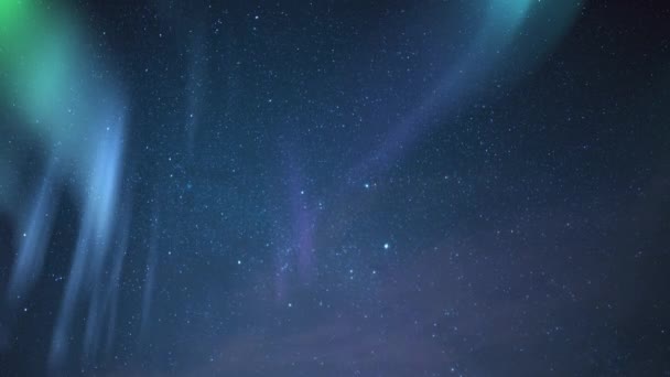 Samanyolu Galaksisi Nde Aurora Gecesi Gökyüzü Hızlandırılmış Yıldızlar Benzetilmiş Kuzey — Stok video