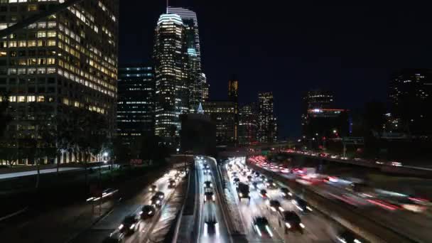 Los Angeles Downtown Night Traffic Jam 110 Freeway 24Mm Time Clip video