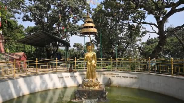 Nepal Katmandu Golden Buddhist Staty Slow Motion Stabilizer Världsarv — Stockvideo
