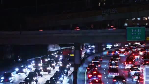 Los Angeles Downtown Night Busy Freeway Time Lapse California Usa Stock Video