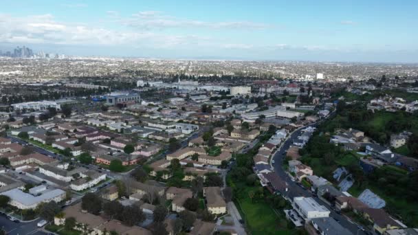 Los Angeles Downtown Southbound Los Angeles Baldwin Village Aerial Shot Стоковый Видеоролик
