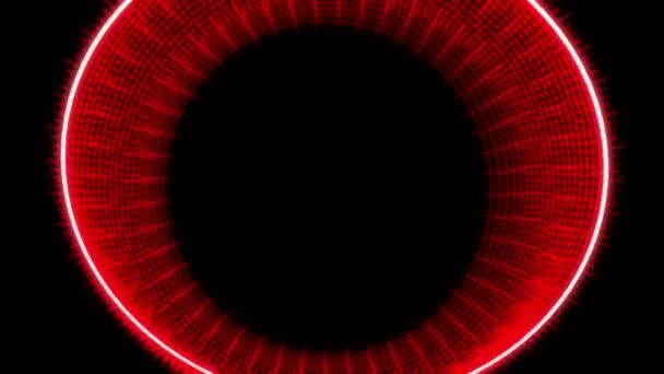Cirkels Radiaal Geometrische Patronen Audio Reactief Rode Animatie Loop Rechtenvrije Stockvideo