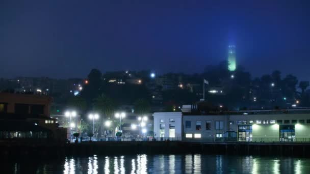 San Francisco Coit Tower Dan Pier Night Time Lapse California Stok Video Bebas Royalti