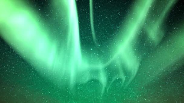 Aurora Glowing Green Sky Bima Sakti Galaxy Loop Stok Rekaman Bebas Royalti
