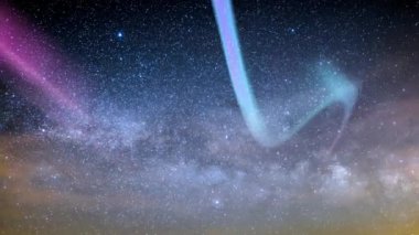 Aurora Mor Mavi ve Samanyolu Galaksisi Gün Doğumu Hızı