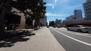 Los Angeles Şehir Merkezi Olimpiyat Bulvarı Doğu Sınırı 01 Ön Manzara Grand Ave Sürücü Plakası Kaliforniya ABD Ultra Geniş