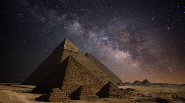 Mısır Büyük Giza Piramitleri Gece Samanyolu Galaksisi