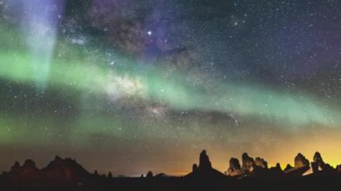 Aurora Güneş Fırtınası Samanyolu Galaksisi Güneydoğu Gökyüzünde 35mm Akvaryumlar Meteor Yağmuru Trona Zirveleri Mojave Çölü ABD 'de