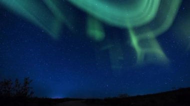 Güneş Fırtınası Aurora Yeşil Yıldızlı Gökyüzü Çayırları Eğiliyor