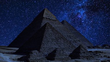 Mısır Giza Piramitleri ve Yıldızlı Gökyüzü Samanyolu Galaksisi