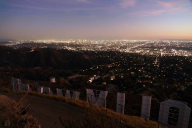 Hollywood Sign and Los Angeles Sunset Cityscape 24mm California USA clipart