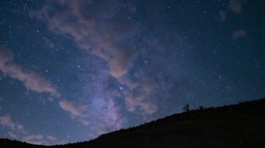 Perseid Meteor Yağmuru ve Samanyolu Galaksisi 50mm Güney Gökyüzü Mor Kanyon Hızı Üzerine Eğiliyor