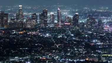Hollywood Hills 'ten Los Angeles Şehir Merkezi Gece Şebekesi.
