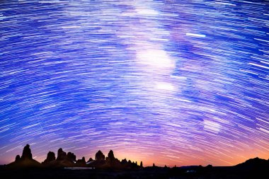 Star Trails of Meteors in South Sky at 35mm Sunrise Over Trona Pinnacles Astrophotography in California USA